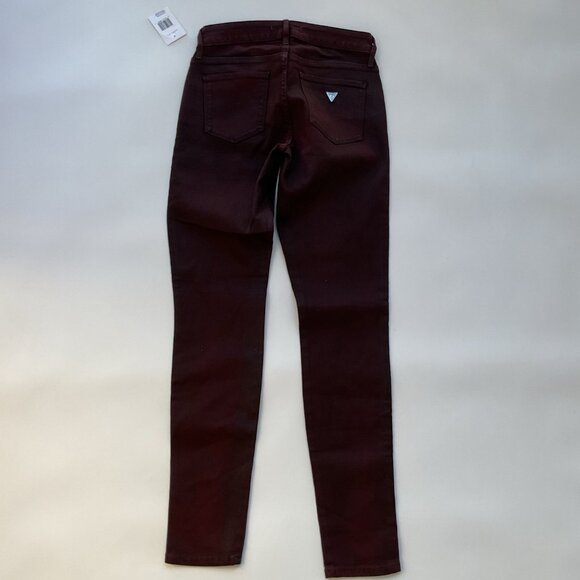 Guess Women’s Sexy Curve Mid Rise Skinny Jeans In Burgundy Light Coated Size 24 - Picture 7 of 11